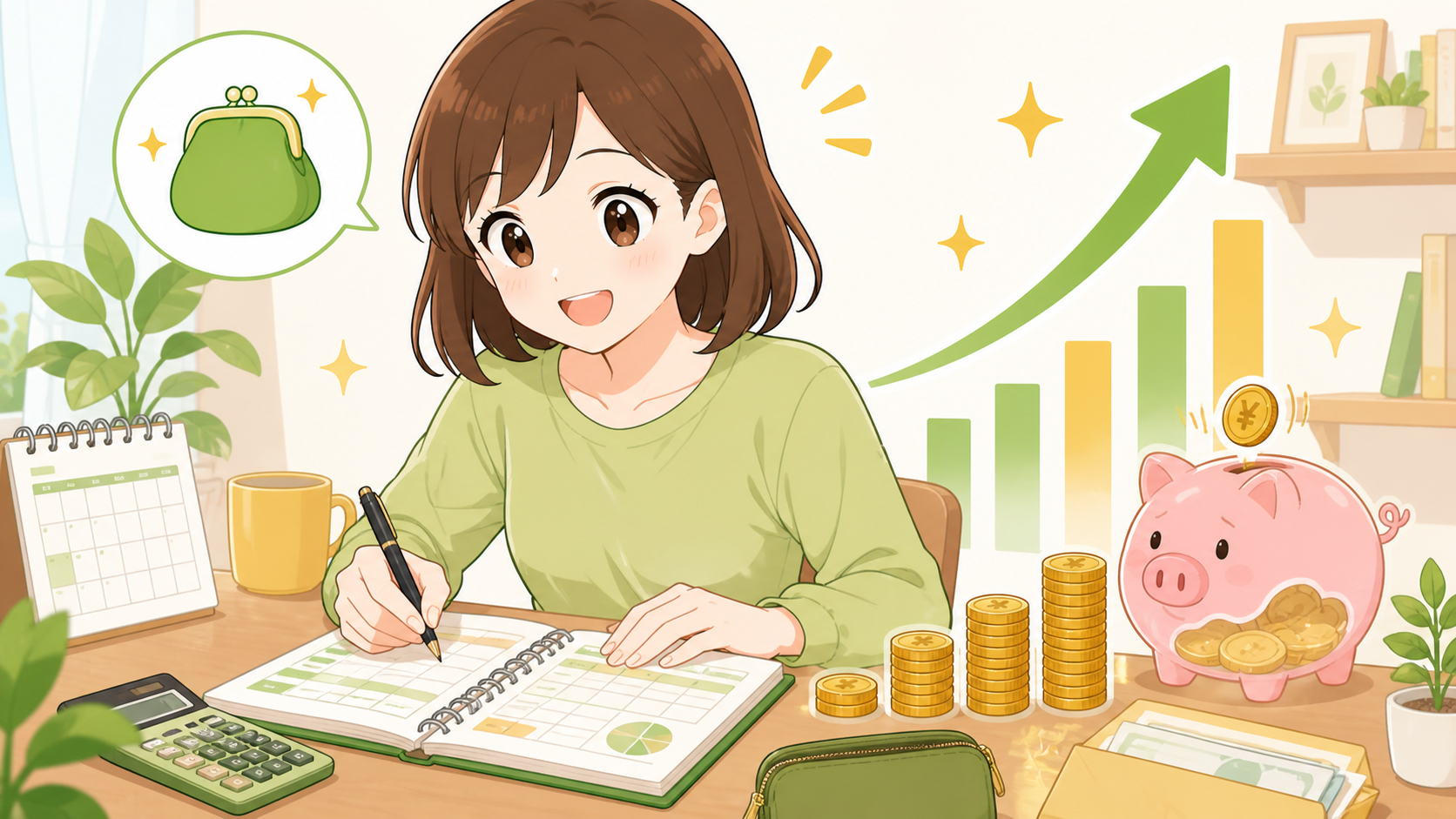 家計管理で笑顔の女性
