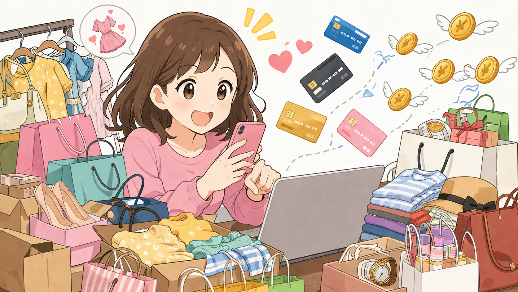 衝動買いでお金が出ていく女性